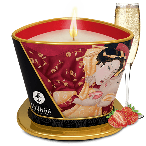 SHUNGA Lueur & Caresses Romance Fraise pétillante – bougie de massage