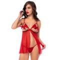 Babydoll rouge à bonnets ouverts porté de face