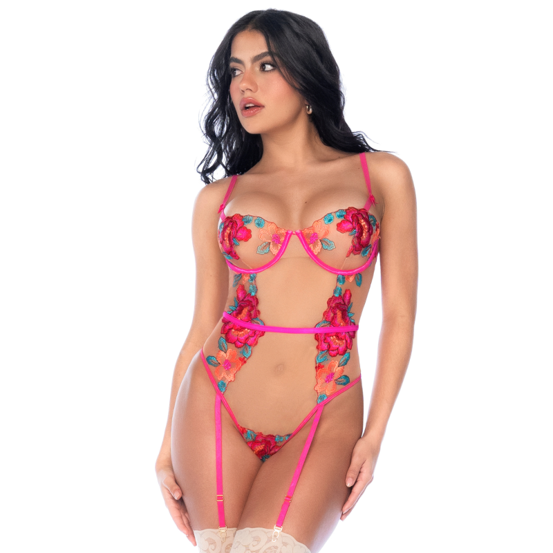 Mapalé Body en tulle brodé fleuri – porté de face