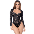 Body Mapalé noir en dentelle gothique manches longues, vue de face