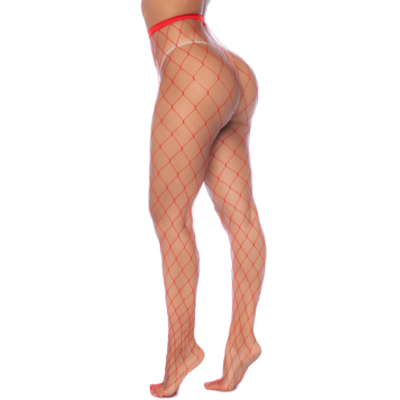 Collant Mapalé rouge à larges mailles porté