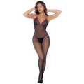 Combinaison Mapalé en résille et dentelle noire et violette