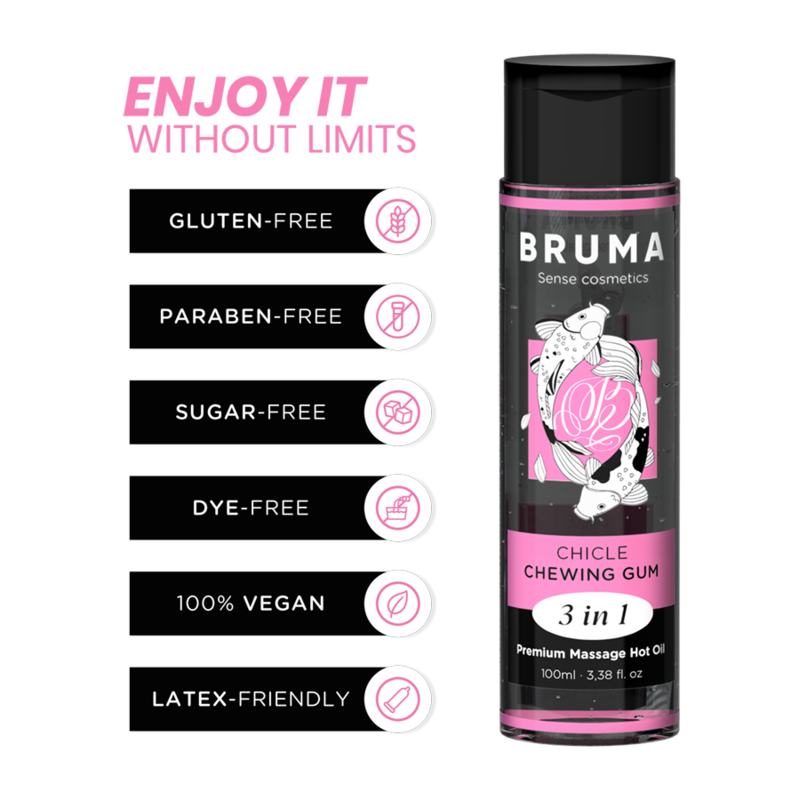 Huile de Massage Chauffante BRUMA 3-en-1 – Parfum Chewing-Gum – 100 ml
