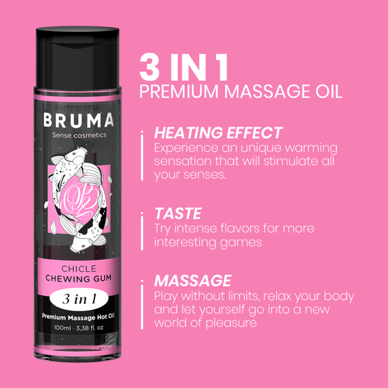 Huile de Massage Chauffante BRUMA 3-en-1 – Parfum Chewing-Gum – 100 ml