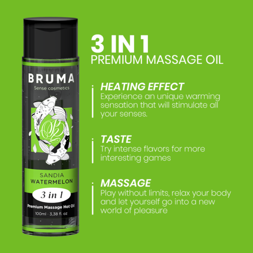 Huile de Massage Chauffante BRUMA 3-en-1 – Parfum Chewing-Gum – 100 ml