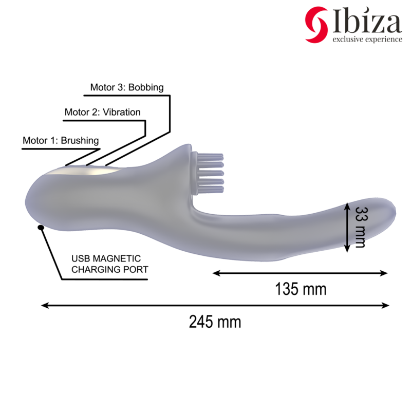 Ibiza - Vibrateur clitoridien multicellulaire à brossage rabbit hi-tech et double ondes
