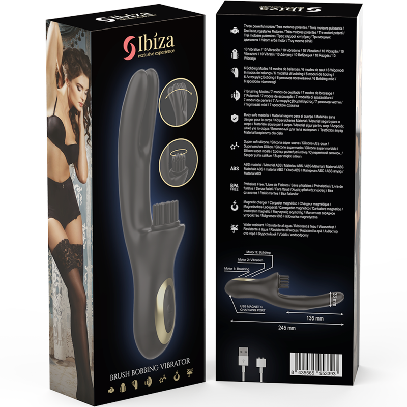 Ibiza - Vibrateur clitoridien multicellulaire à brossage rabbit hi-tech et double ondes