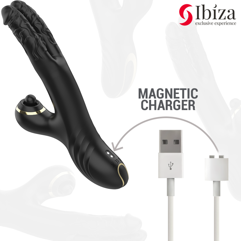 Ibiza - Double vibrateur rabbit Two Dragons noir pour point G