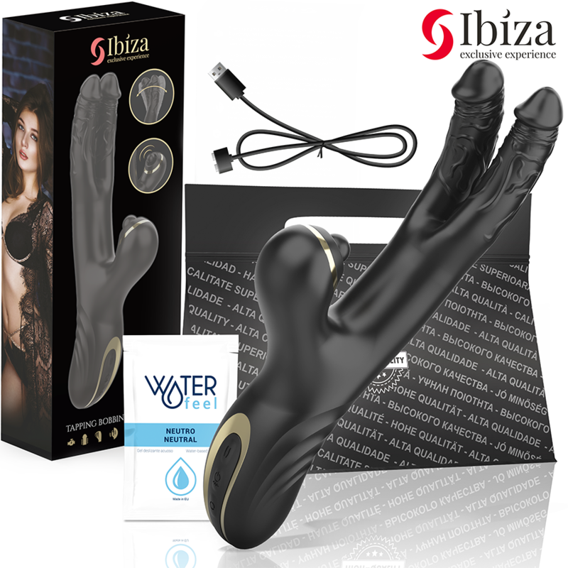 Ibiza - Double vibrateur rabbit Two Dragons noir pour point G