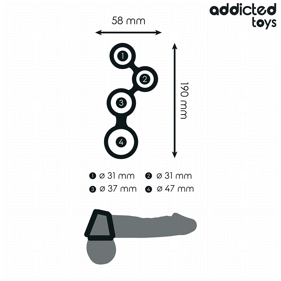 ADDICTED TOYS – Anneau pénis avec séparateurs pour testicules – vue de profil