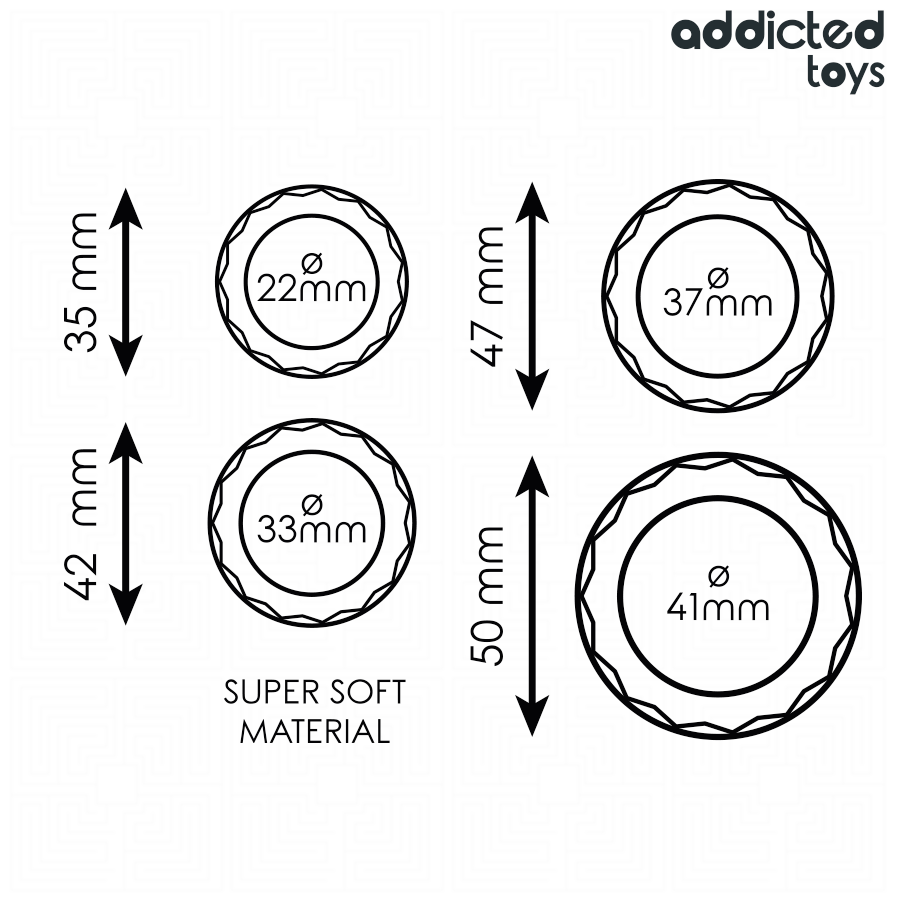 ADDICTED TOYS – Ensemble d’anneaux pénis texturés, 4 tailles – détail de la texture