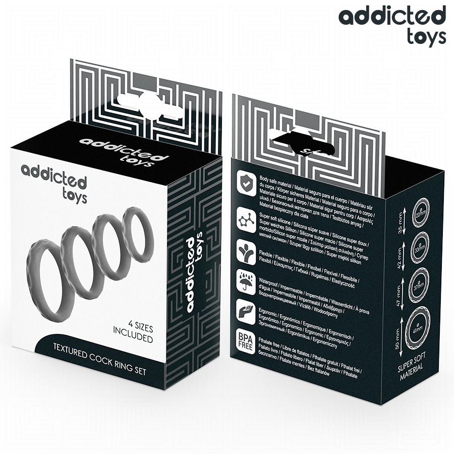 ADDICTED TOYS – Ensemble d’anneaux pénis texturés, 4 tailles – vue de profil