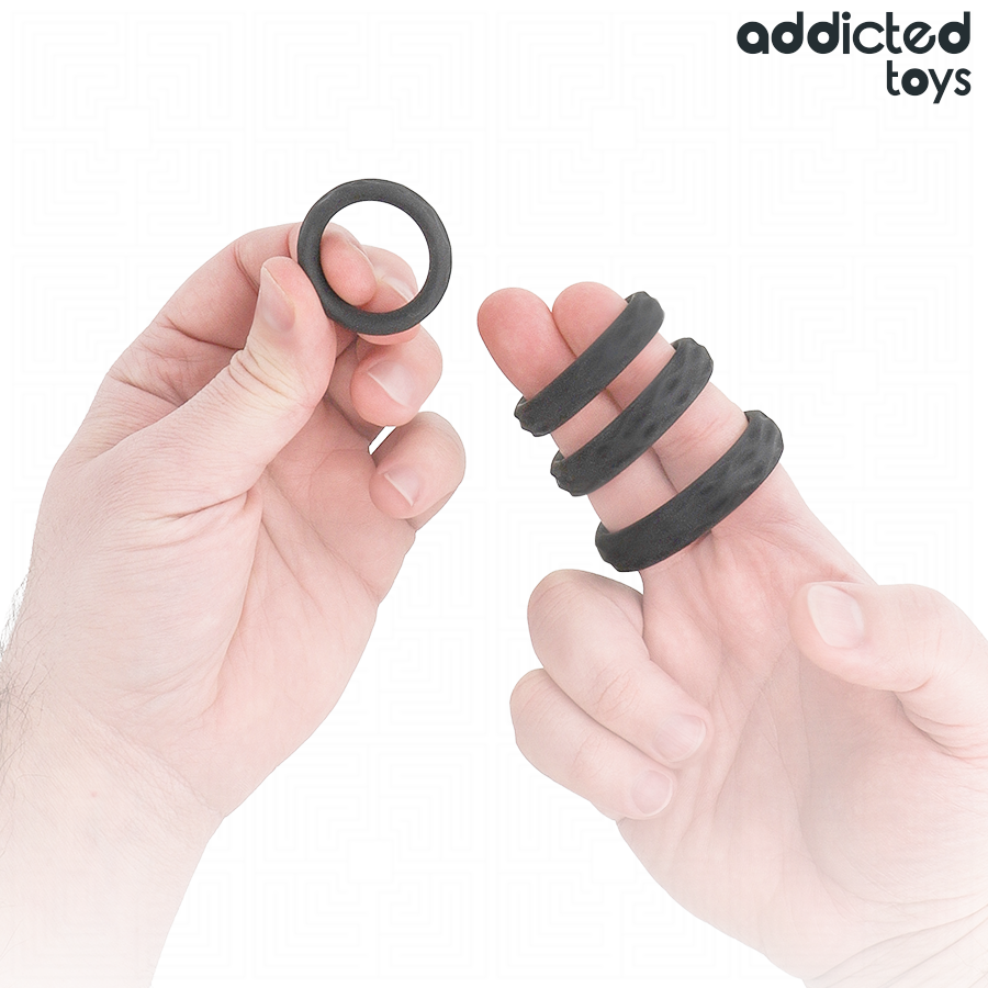 ADDICTED TOYS – Ensemble d’anneaux pénis texturés, 4 tailles – détail du produit