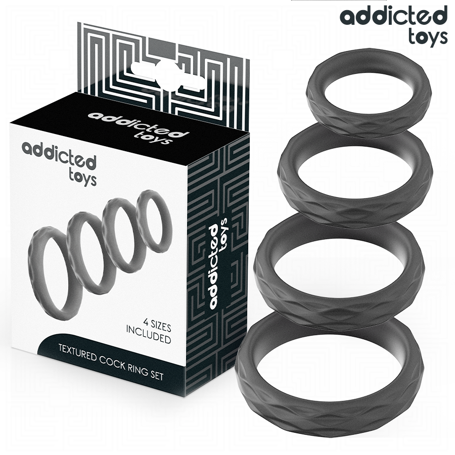 ADDICTED TOYS – Ensemble d’anneaux pénis texturés, 4 tailles – vue principale