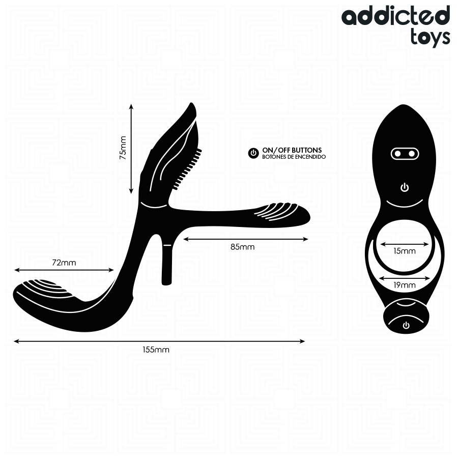 ADDICTED TOYS – Anneau double pénis avec stimulateur clitoridien – détail de la texture