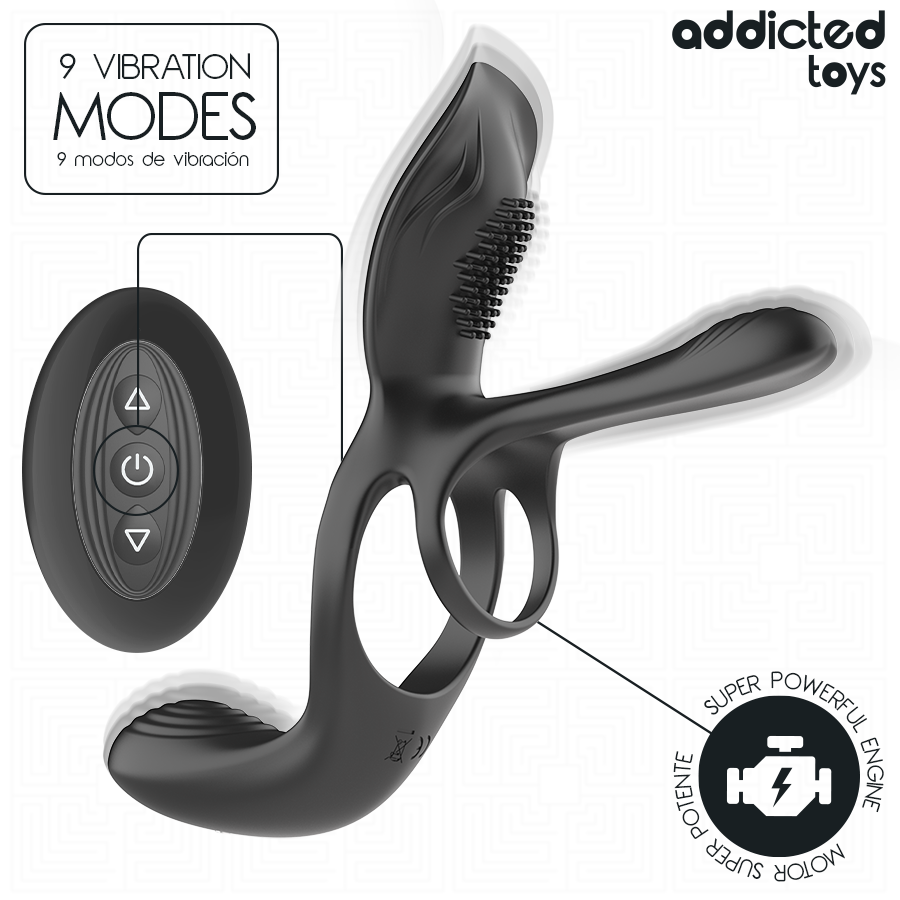 ADDICTED TOYS – Anneau double pénis avec stimulateur clitoridien – détail du produit