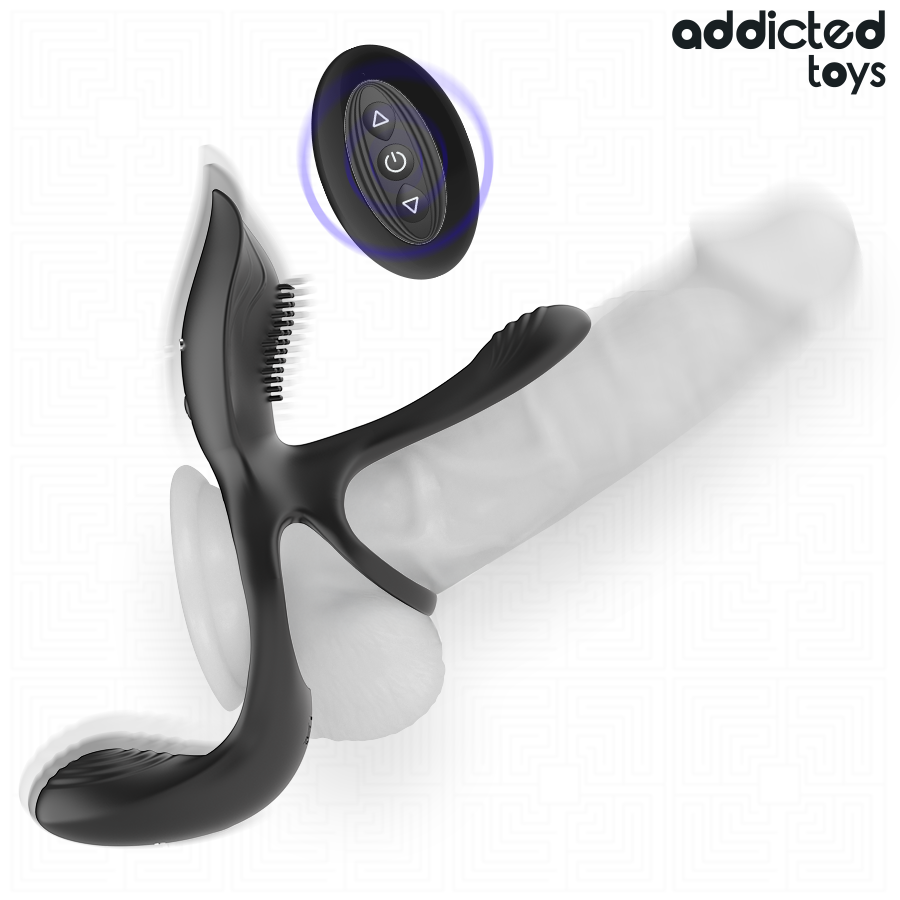 ADDICTED TOYS – Anneau double pénis avec stimulateur clitoridien – vue de profil