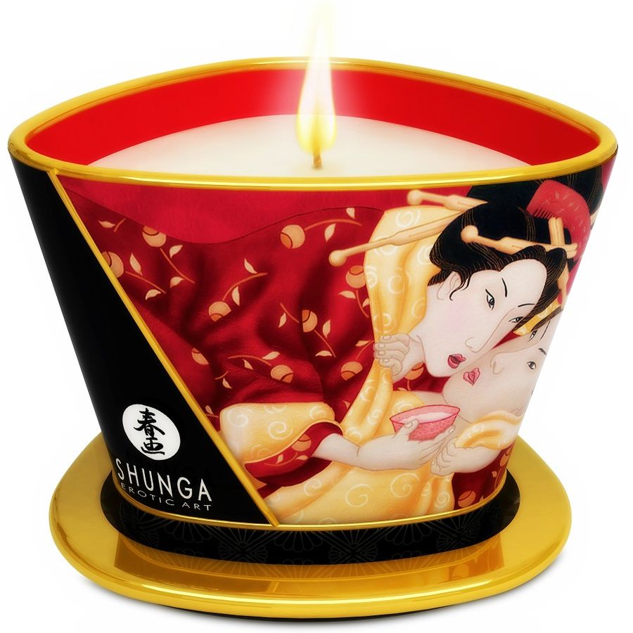 SHUNGA bougie de massage 170 ml Fraise et Cava – Sens d’Éden