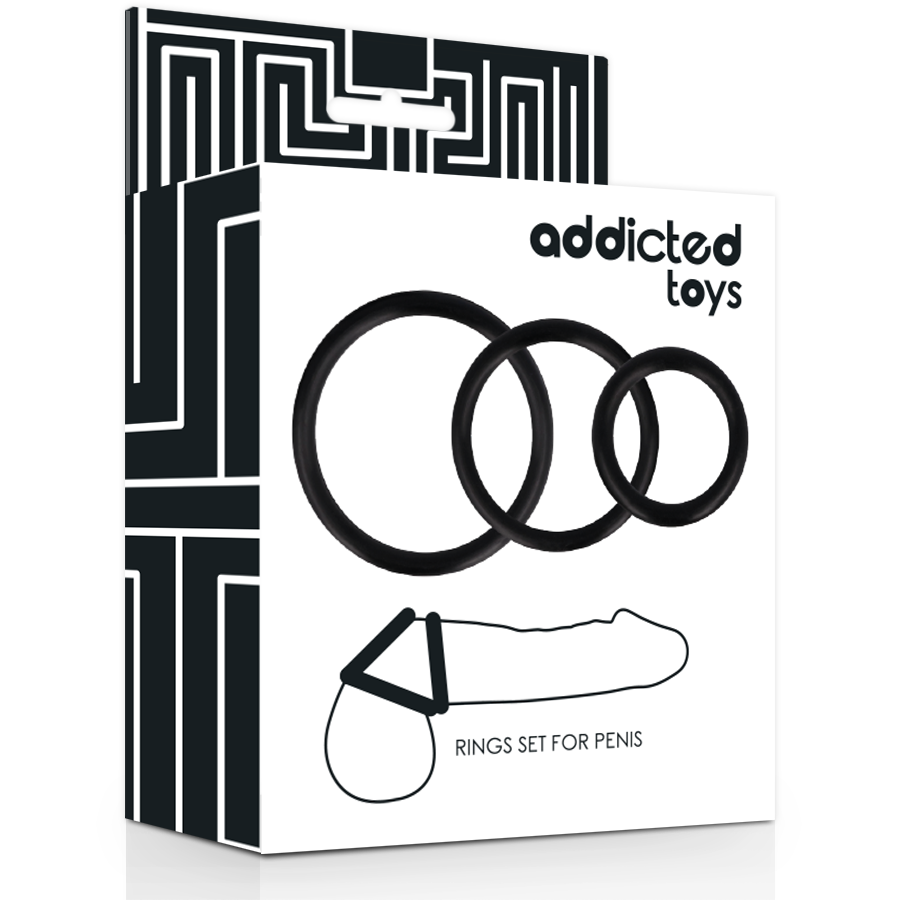 ADDICTED TOYS – Ensemble d’anneaux pour pénis noir – vue de profil